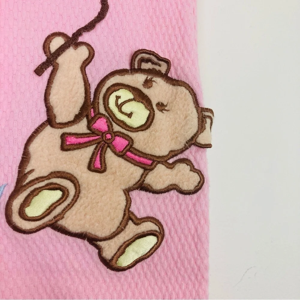 Vintage Catton Candy pink & white one piece with bear & balloon appliqué. 9 m